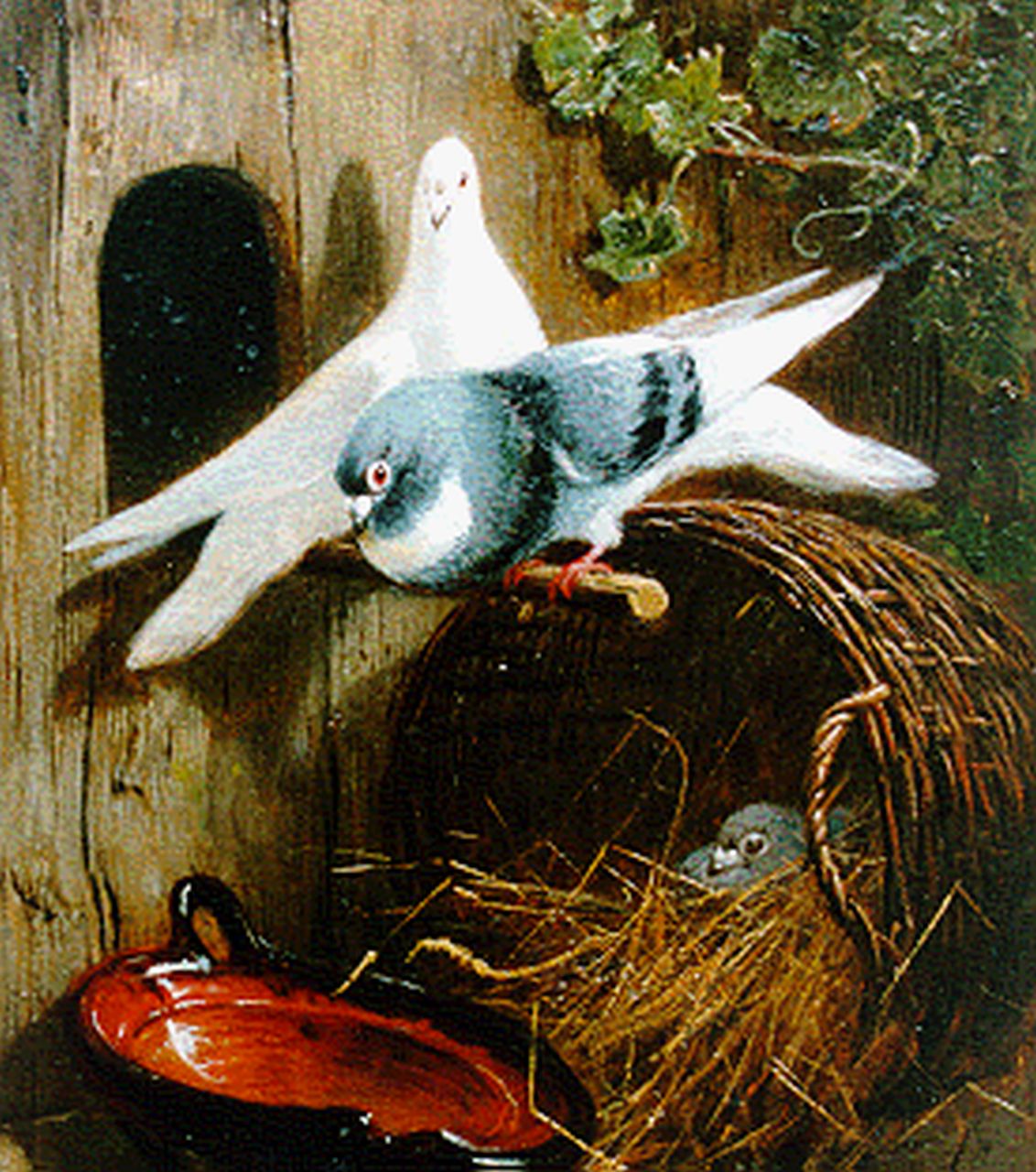 Ronner-Knip H.  | Henriette Ronner-Knip, Pigeons, Öl auf Holz 19,4 x 15,8 cm, signed l.r.