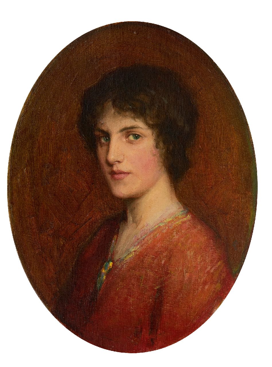 Perugini C.E.  | 'Charles' Edward Perugini | Gemälde zum Verkauf angeboten | Porträt einer jungen Frau (vielleicht Kate Perugini, Öl auf Malereifaser 40,0 x 30,3 cm, Unterzeichnet u.r. mit Monogramm