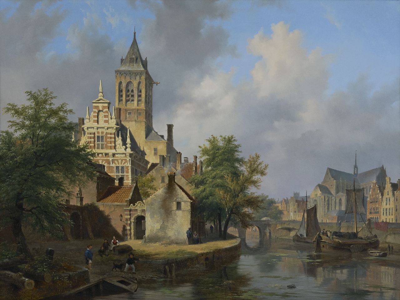 Hove B.J. van | Bartholomeus Johannes 'Bart' van Hove | Gemälde zum Verkauf angeboten | Sonnige Stadtansicht, Öl auf Holz 61,7 x 82,5 cm, Unterzeichnet u.l. und datiert 1840