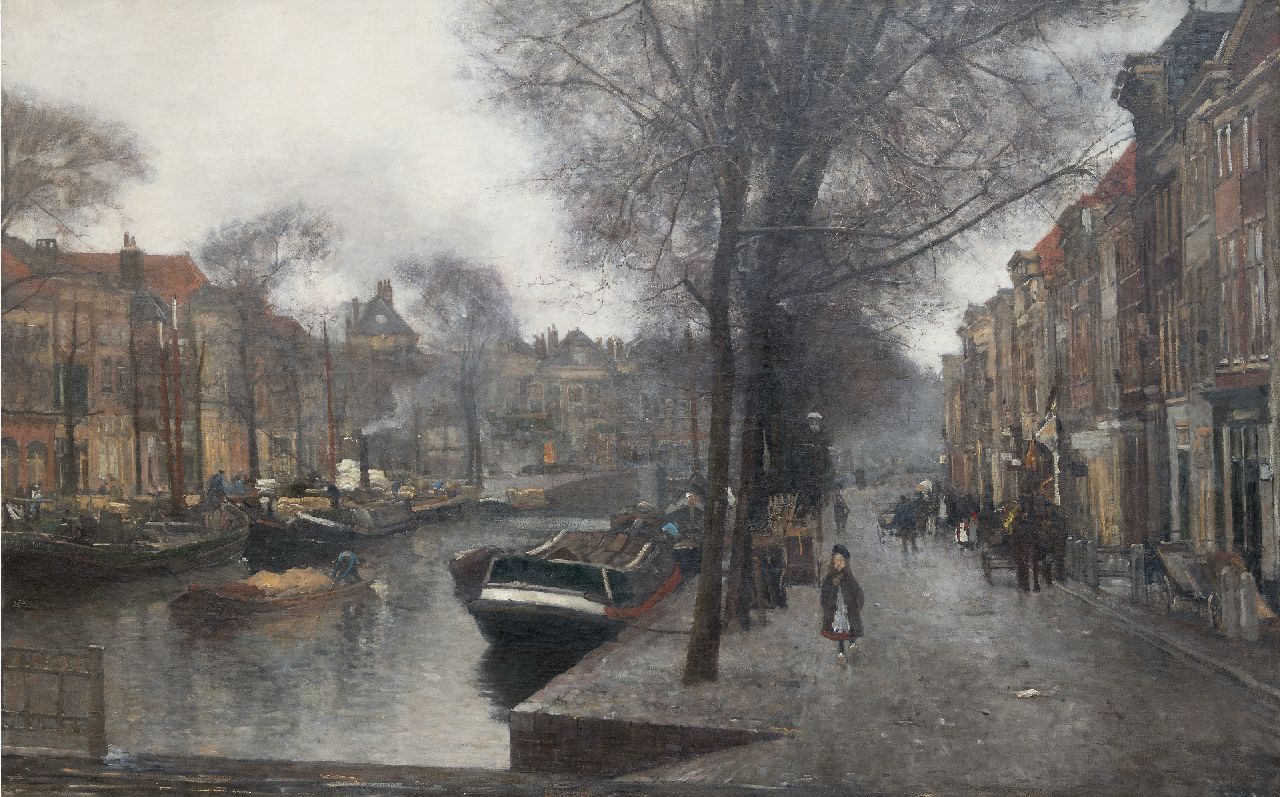 Floris Arntzenius | Die Bierkade in Den Haag, von der Wagenbrug aus gesehen in Richtung Spui, Öl auf Leinwand, 126,4 x 201,3 cm, Unterzeichnet u.r.
