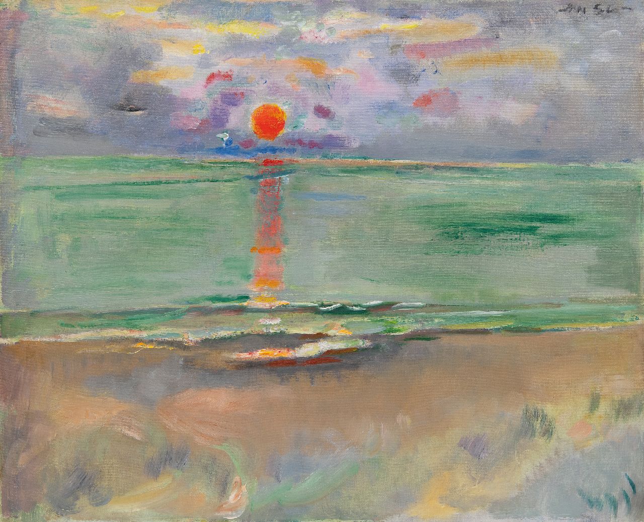 Sluijters J.C.B.  | Johannes Carolus Bernardus 'Jan' Sluijters | Gemälde zum Verkauf angeboten | Sonnenuntergang am Strand, Öl auf Leinwand 46,5 x 57,9 cm, Unterzeichnet o.r. und zu dateren ca. 1938
