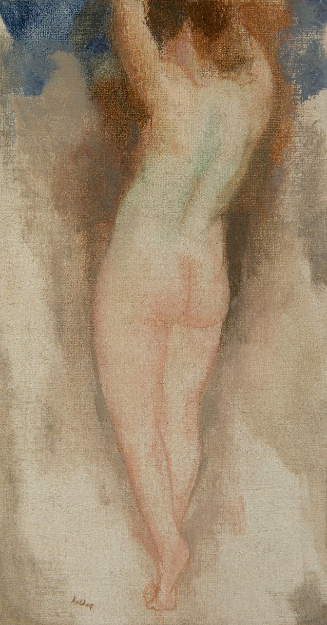 Kelder A.B.  | Antonius Bernardus 'Toon' Kelder | Gemälde zum Verkauf angeboten | Weiblicher Akt, stehend, Öl auf Leinwand  auf Holzfaser 32,6 x 17,7 cm, Unterzeichnet u.l. und ohne Rahmen