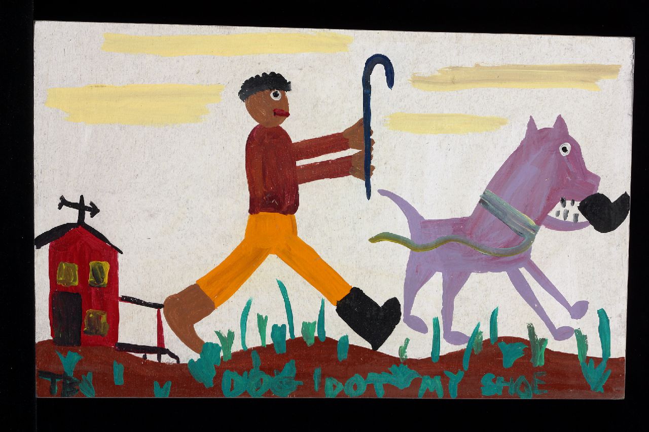 Brown T. | Timothy 'Tim' Brown | Gemälde zum Verkauf angeboten | Dog got my shoe, Acryl auf Holz 32,0 x 52,0 cm, Unterzeichnet u.l. mit Initialen Brown T. | Timothy 'Tim' Brown | Gemälde zum Verkauf angeboten | Dog got my shoe, Acryl auf Holz 32,0 x 52,0 cm, Unterzeichnet u.l. mit Initialen