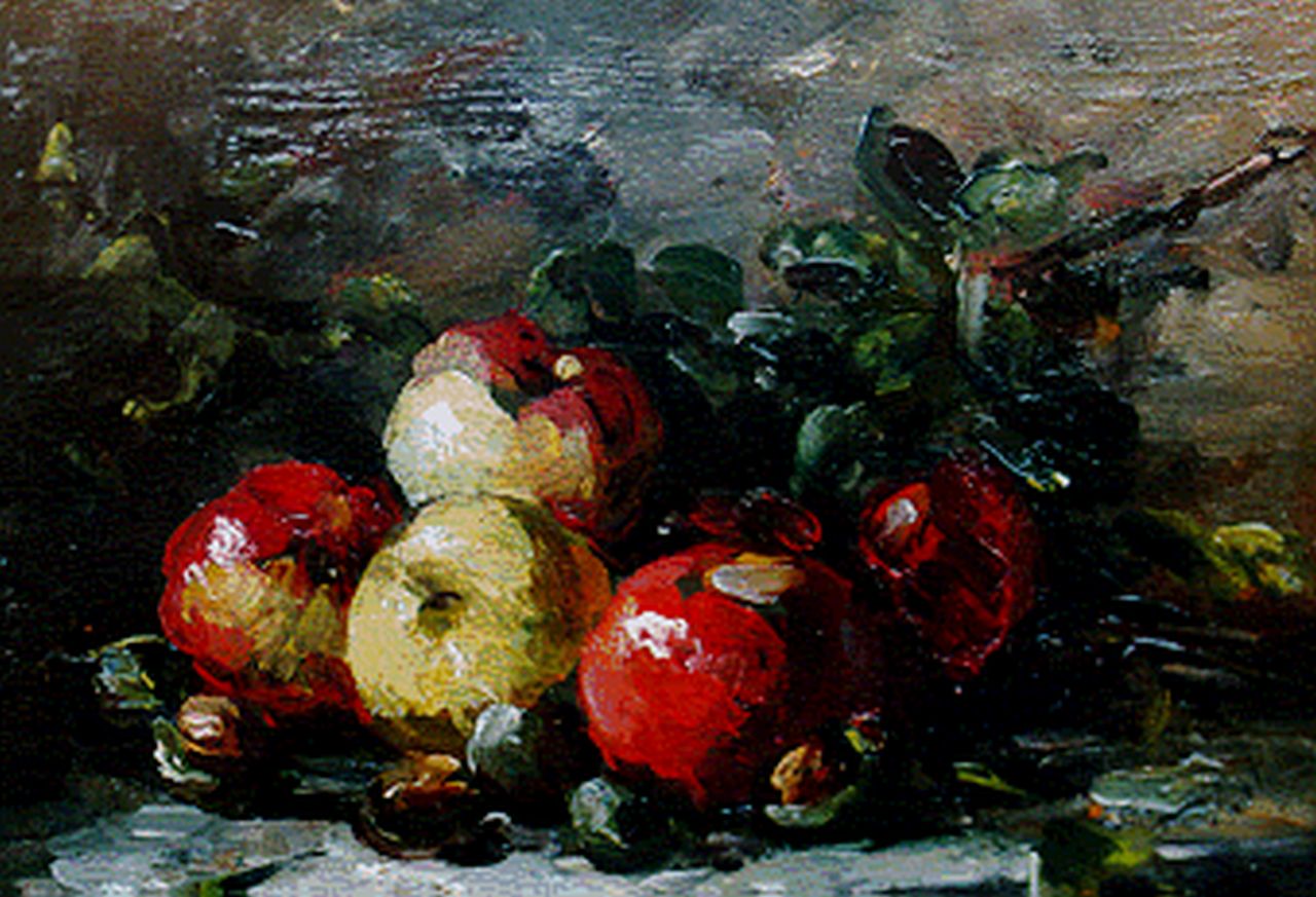 Bellis J.L.  | Josse-Lambert 'Hubert' Bellis, A still life with apples, Öl auf Holz 12,2 x 16,0 cm, signed l.r. with monogram