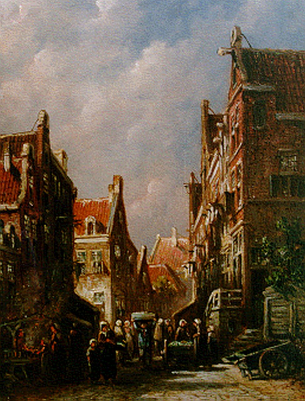 Vertin P.G.  | Petrus Gerardus Vertin, Townsfolk in a busy street, Öl auf Holz 19,4 x 14,9 cm, signed l.l.