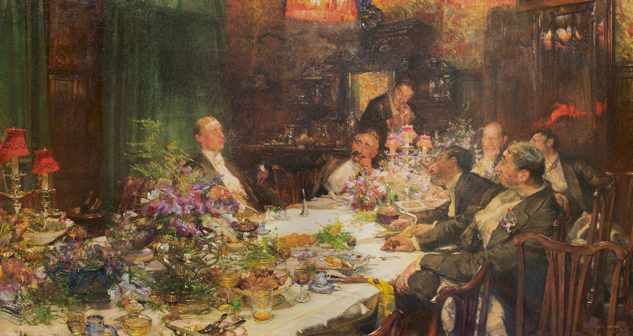 Bundy E.  | Edgar Bundy | Gemälde zum Verkauf angeboten | Zeit für Finanzielle Angelegenheiten, Öl auf Leinwand 135,0 x 256,0 cm, Unterzeichnet u.r. und datiert 1913