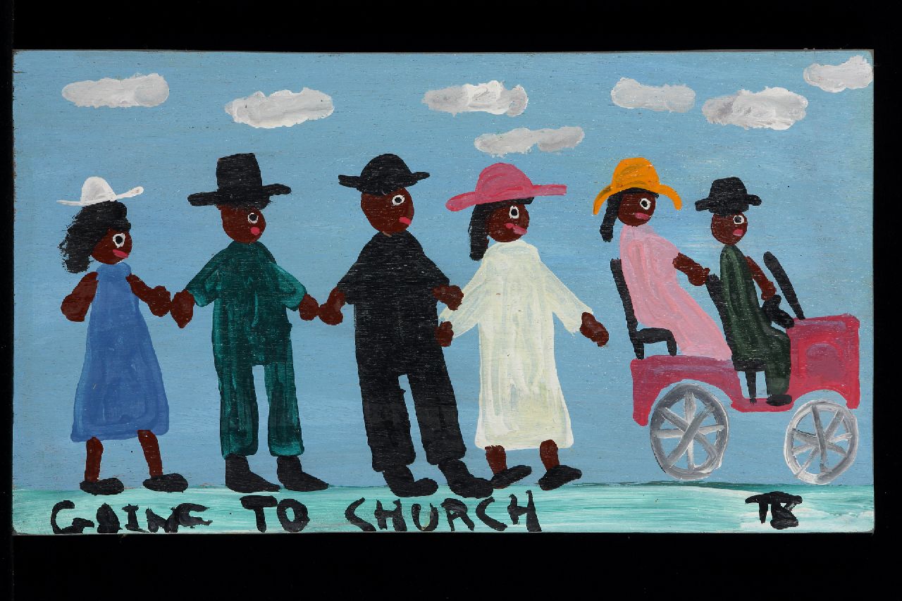 Brown T.  | Timothy 'Tim' Brown, Going to church, Acryl auf Holz 23,0 x 41,0 cm, Unterzeichnet u.r. mit Initialen