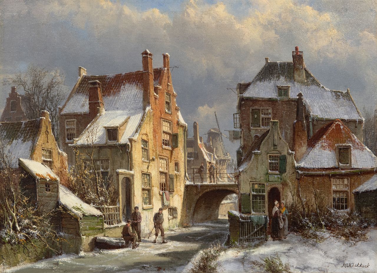 Koekkoek W.  | Willem Koekkoek | Gemälde zum Verkauf angeboten | Holländisches Stadtbild im Winter, Öl auf Leinwand 44,3 x 60,4 cm, Unterzeichnet u.r.
