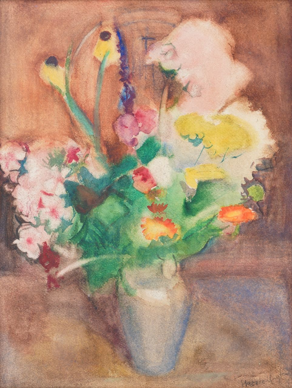 Kuijten H.J.  | Henricus Johannes 'Harrie' Kuijten | Aquarelle und Zeichnungen zum Verkauf angeboten | Sommerblumen, Aquarell auf Papier 55,5 x 42,4 cm, Unterzeichnet u.r.
