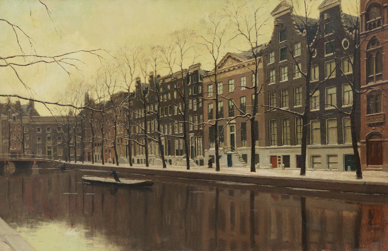 Ligtelijn E.J.  | Evert Jan Ligtelijn | Gemälde zum Verkauf angeboten | Grachtenhäuser in Amsterdam, Öl auf Leinwand 60,5 x 90,9 cm, Unterzeichnet u.r.
