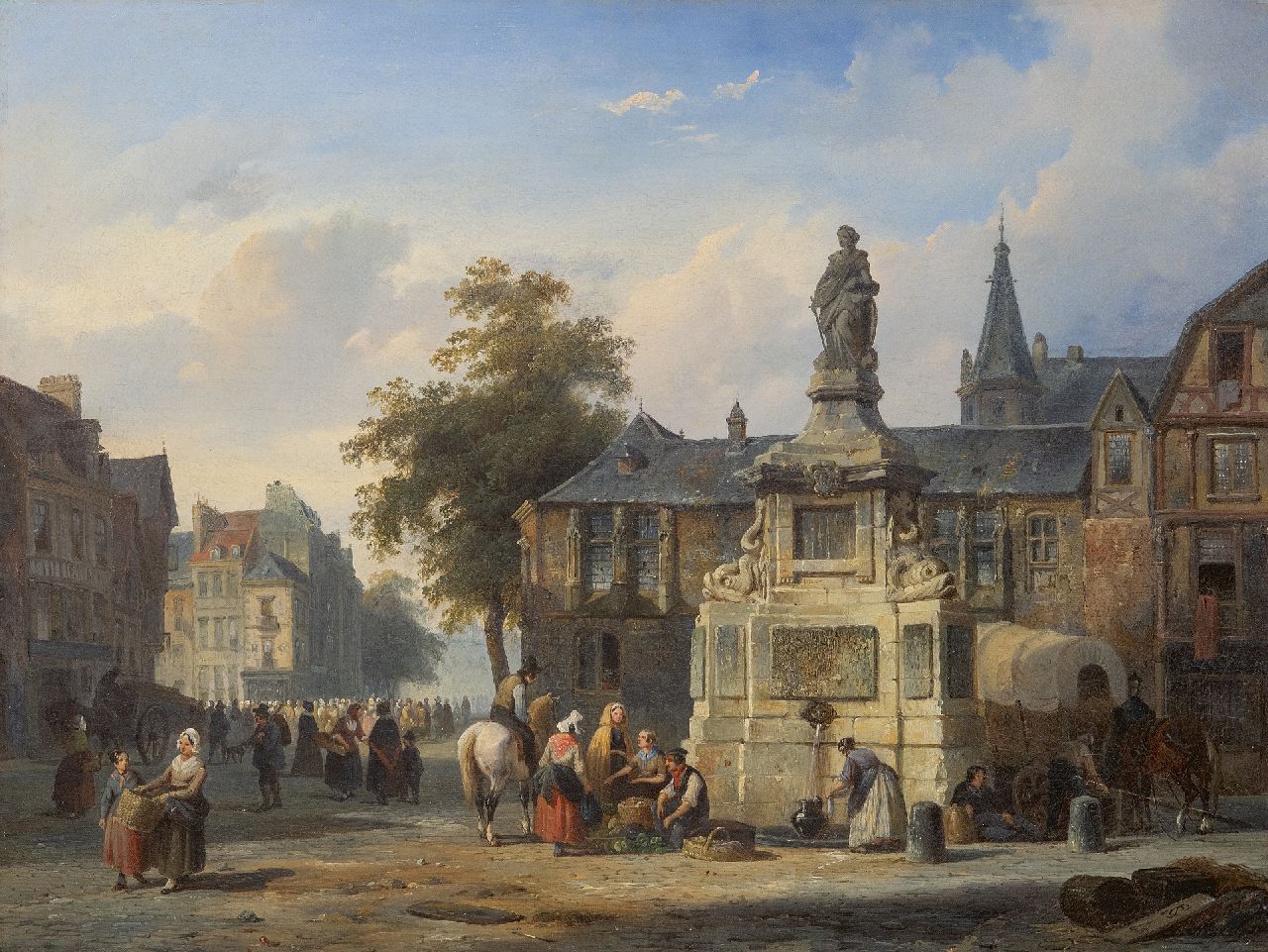 Springer C.  | Cornelis Springer | Gemälde zum Verkauf angeboten | Blick auf den Brunnen und die Statue von Jeanne d'Arc auf dem Place de la Pucelle, Rouen, Öl auf Leinwand 41,6 x 53,6 cm, Unterzeichnet u.r. mit Monogramm und datiert '45
