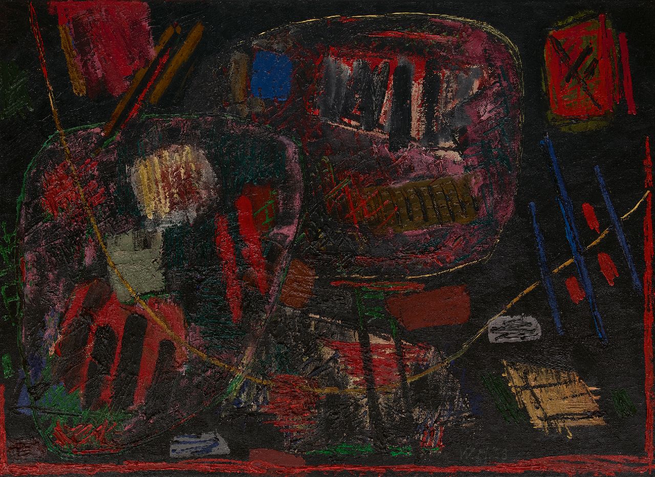 Hussem W.F.K.  | 'Willem' Frans Karel Hussem | Gemälde zum Verkauf angeboten | Ohne Titel, Öl auf Jute 95,1 x 130,0 cm, Unterzeichnet u.r. mit Initialen und datiert '58