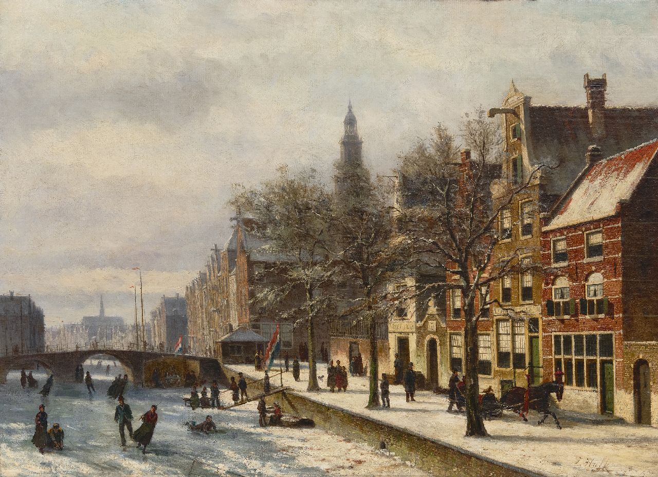 Hulk sr. J.F.  | Johannes Frederik Hulk sr. | Gemälde zum Verkauf angeboten | Haarlem im Winter, Öl auf Leinwand 58,2 x 80,6 cm, Unterzeichnet u.r.