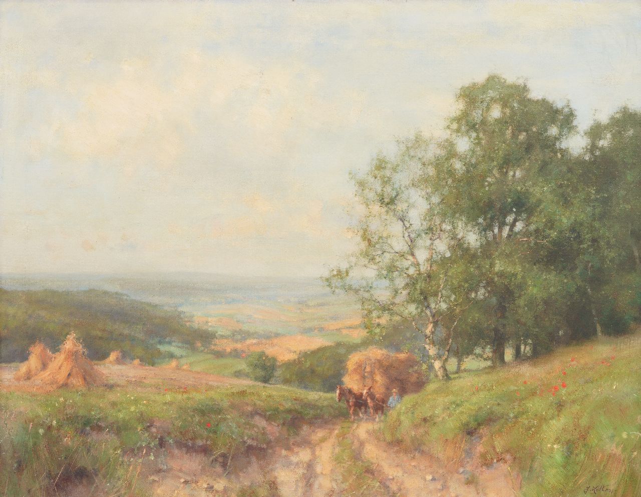 Holtrup J.  | Jan Holtrup | Gemälde zum Verkauf angeboten | Hügellandschaft mit Heuwagen, Öl auf Leinwand 70,2 x 90,2 cm, Unterzeichnet u.r. und ohne Rahmen