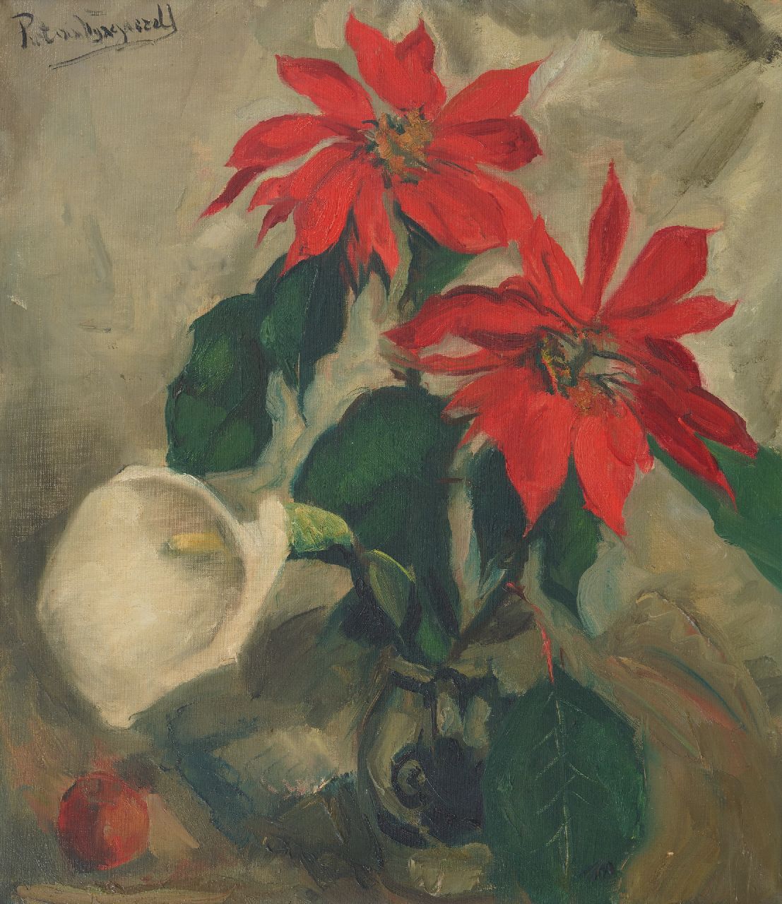 Wijngaerdt P.T. van | Petrus Theodorus 'Piet' van Wijngaerdt | Gemälde zum Verkauf angeboten | Weihnachtssterne mit Aronstab, Öl auf Leinwand 78,0 x 68,2 cm, Unterzeichnet o.l.