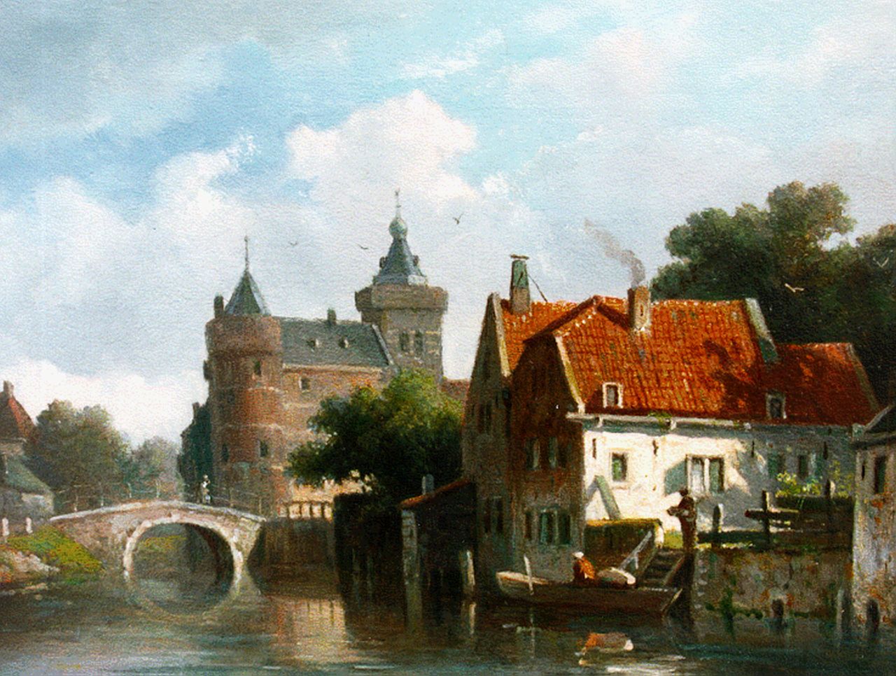 Eversen A.  | Adrianus Eversen, A townscape with a castle in the distance, Öl auf Holz 19,2 x 25,6 cm, signed l.r. with monogram
