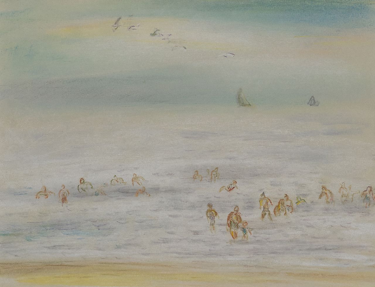 Gestel L. | Leendert 'Leo' Gestel | Aquarelle und Zeichnungen zum Verkauf angeboten | Badende Strandgäste, Zandvoort, Kreide auf Papier 23,7 x 30,0 cm Gestel L. | Leendert 'Leo' Gestel | Aquarelle und Zeichnungen zum Verkauf angeboten | Badende Strandgäste, Zandvoort, Kreide auf Papier 23,7 x 30,0 cm