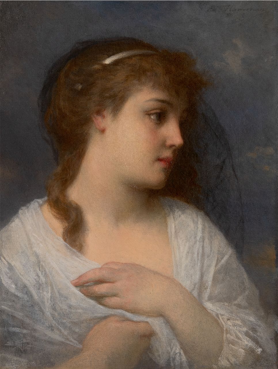 Edouard Hamman | Träumerei, Öl auf Leinwand, 56,1 x 42,4 cm, Unterzeichnet o.r.