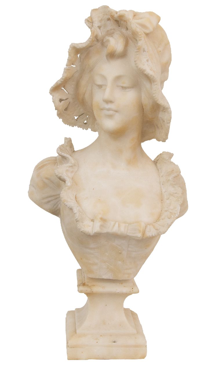 Cipriani A.  | Adolfo Cipriani | Skulpturen und Objekte zum Verkauf angeboten | Young lady with hat, Marmor 34,8 x 32,1 cm, Unterzeichnet auf der Rückseite