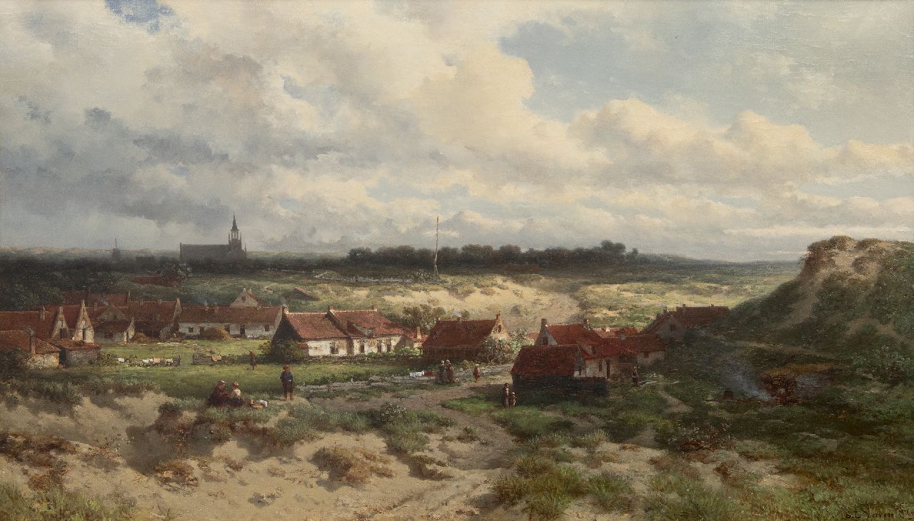 Verveer S.L.  | 'Salomon' Leonardus Verveer | Gemälde zum Verkauf angeboten | Blick auf das alte Scheveningen von den Dünen aus, Öl auf Leinwand 65,5 x 112,4 cm, Unterzeichnet u.r. und datiert '69