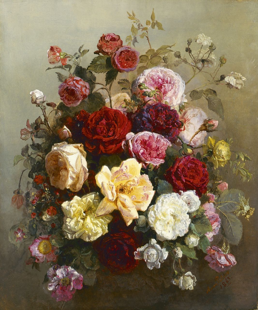 Peters A.  | Anna Peters, A still life of roses, Öl auf Leinwand 58,0 x 48,3 cm, signed l.r. und dated 1863