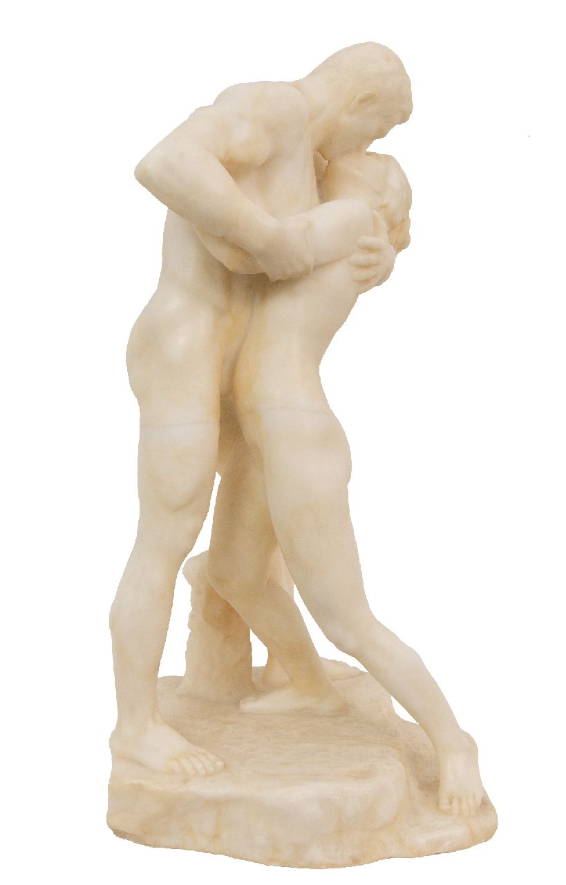 Lepcke F.  | Ferdinand Lepcke | Skulpturen und Objekte zum Verkauf angeboten | Der innige Kuss, Marmor 43,1 x 25,6 cm, Unterzeichnet auf der Basis