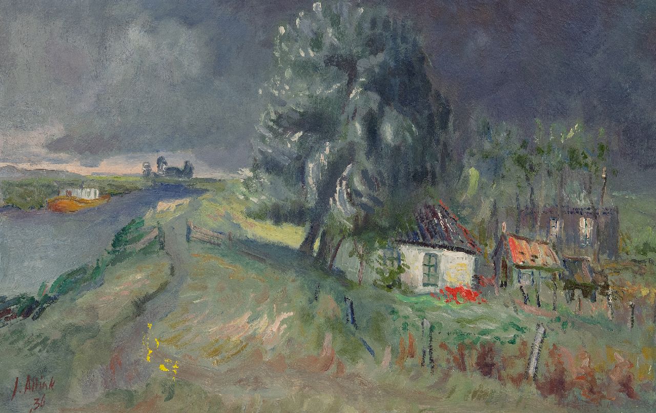 Altink J. | Jan Altink | Gemälde zum Verkauf angeboten | Bauernhof Blauwborgje am Reitdiep; verso: Landschaft, Öl auf Leinwand 40,2 x 63,0 cm, Unterzeichnet u.l. und datiert '36 Altink J. | Jan Altink | Gemälde zum Verkauf angeboten | Bauernhof Blauwborgje am Reitdiep; verso: Landschaft, Öl auf Leinwand 40,2 x 63,0 cm, Unterzeichnet u.l. und datiert '36