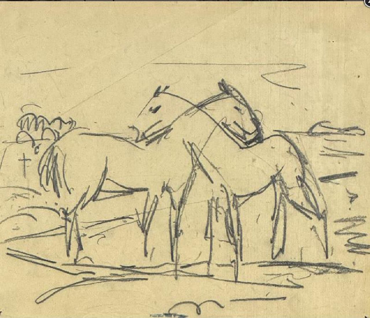 Altink J.  | Jan Altink | Aquarelle und Zeichnungen zum Verkauf angeboten | zwei Pferde auf einer Wiese, Kreide auf Papier 30,4 x 36,0 cm, zu datieren um 1925