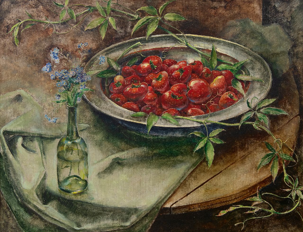 Kruizinga D.  | Dirk Kruizinga | Gemälde zum Verkauf angeboten | Stillleben mit Erdbeeren, Öl auf Leinwand 35,2 x 45,3 cm, signed l.r.