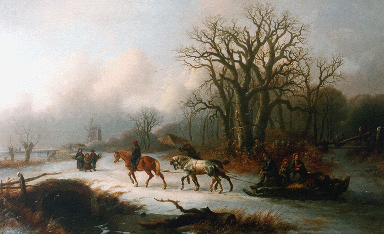 Leeuw A. de | Alexis de Leeuw, A winter landscape with figures gathering wood, Öl auf Leinwand 78,5 x 126,7 cm, signed l.r. und dated 1865