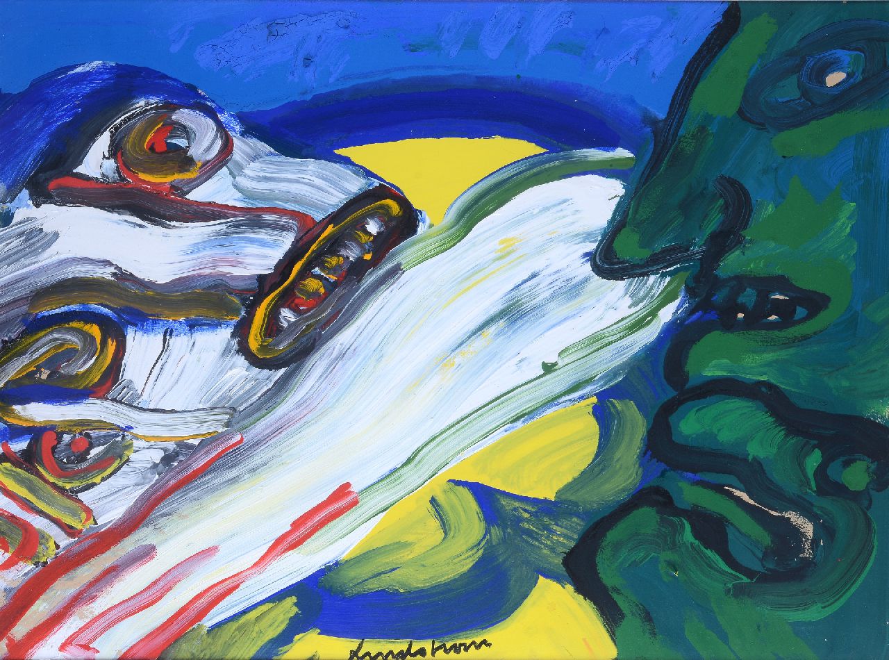 Lindström B.K.E.  | 'Bengt' Karl Erik Lindström | Gemälde zum Verkauf angeboten | Personages, Acryl auf Leinwand 56,8 x 76,3 cm, Unterzeichnet u.m. und im Verso datiert '81