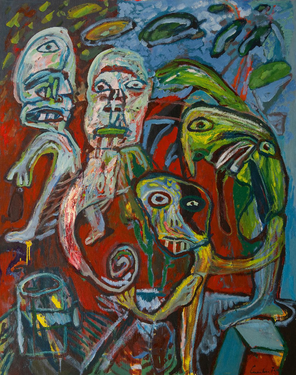 Lucebert (Lubertus Jacobus Swaanswijk)   | Lucebert (Lubertus Jacobus Swaanswijk) | Gemälde zum Verkauf angeboten | Im Honighaus, Öl auf Leinwand 145,2 x 114,8 cm, Unterzeichnet r.u. und datiert '89