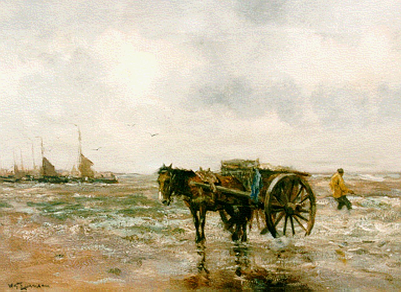 Jansen W.G.F.  | 'Willem' George Frederik Jansen, A shellfischer, Öl auf Leinwand 39,6 x 54,2 cm, signed l.l.