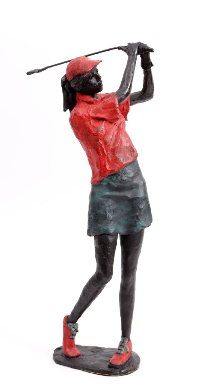 Houtkamp M.  | Marianne Houtkamp | Skulpturen und Objekte zum Verkauf angeboten | Golfspielerin, Bronze 44,6 x 19,4 cm, Unterzeichnet auf der Basis mit Monogramm und nummeriert 2/8