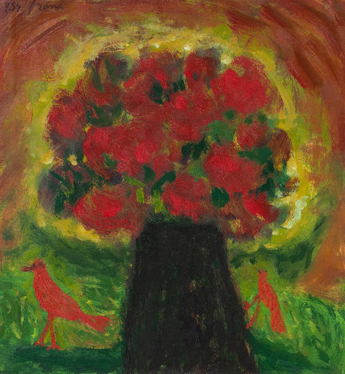 Brands E.A.M.  | Eugenius Antonius Maria 'Eugène' Brands | Gemälde zum Verkauf angeboten | Zwarte vaas (Schwarze Vase), gouache and oil on paper 28,9 x 27,0 cm, Unterzeichnet o.l. und datiert 9.54