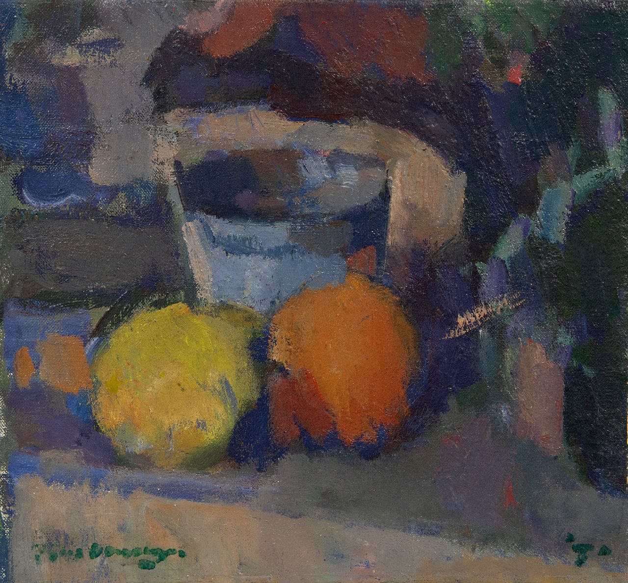 Verwey K.  | Kees Verwey | Gemälde zum Verkauf angeboten | Stilleben mit Zitrone und Orange, Öl auf Leinwand 26,3 x 29,3 cm, Unterzeichnet u.l. und datiert '70