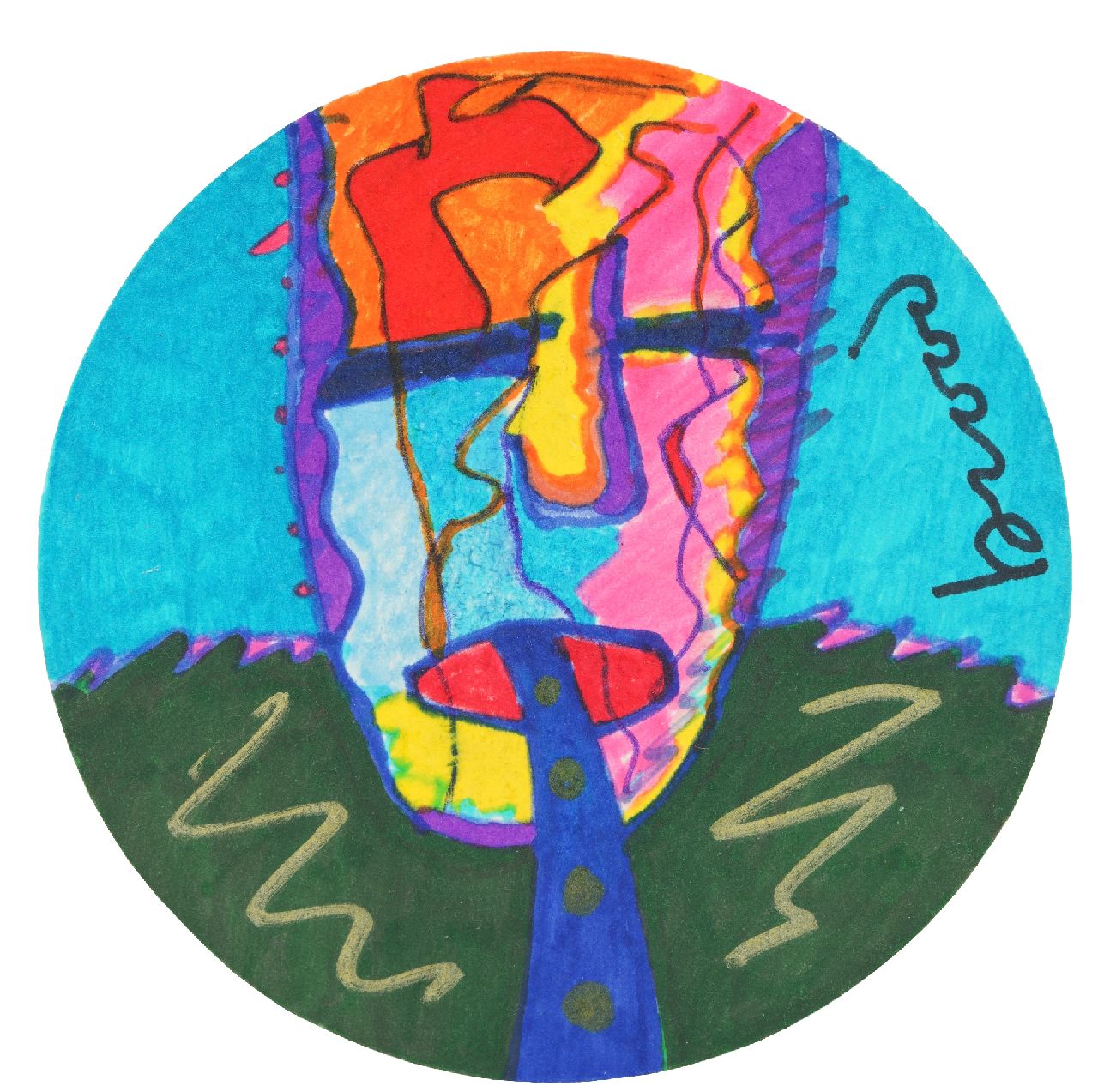 Brood H.  | Herman Brood |  zum Verkauf angeboten | Bierdeckel, acrylic on felt paper, Unterzeichnet o.r.