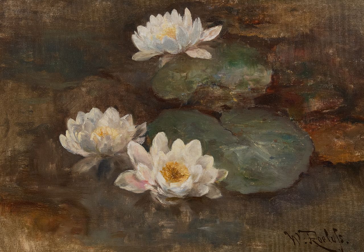 Roelofs W.  | Willem Roelofs | Gemälde zum Verkauf angeboten | Seerosen, Öl auf Leinwand 41,1 x 58,3 cm, Unterzeichnet u.r.