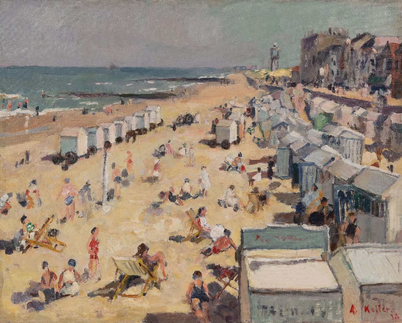 Adolphe Keller | Strandvergnügen bei IJmuiden, Öl auf Leinwand, 40,2 x 50,3 cm, Unterzeichnet u.r. und datiert '34 Adolphe Keller | Strandvergnügen bei IJmuiden, Öl auf Leinwand, 40,2 x 50,3 cm, Unterzeichnet u.r. und datiert '34