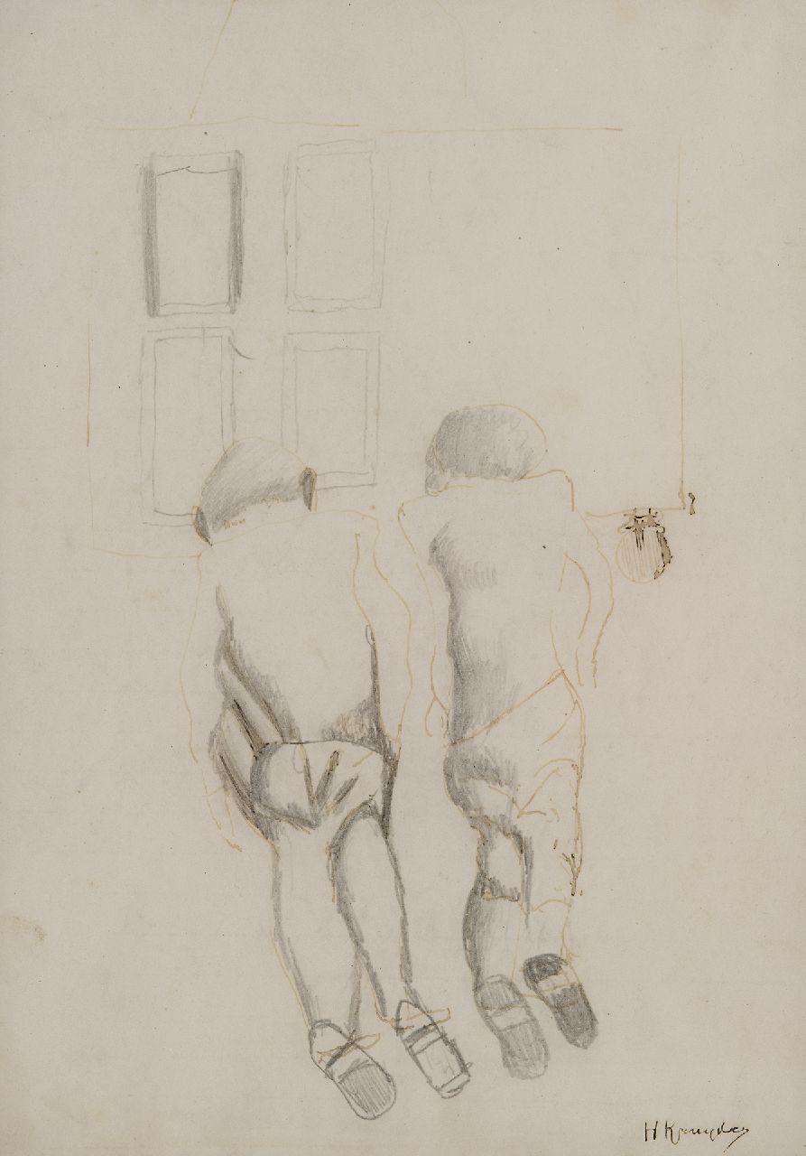 Kruyder H.J.  | 'Herman' Justus Kruyder | Aquarelle und Zeichnungen zum Verkauf angeboten | Zwei Figuren, Gemischte Technik auf Papier 24,4 x 18,0 cm, Unterzeichnet u.r.