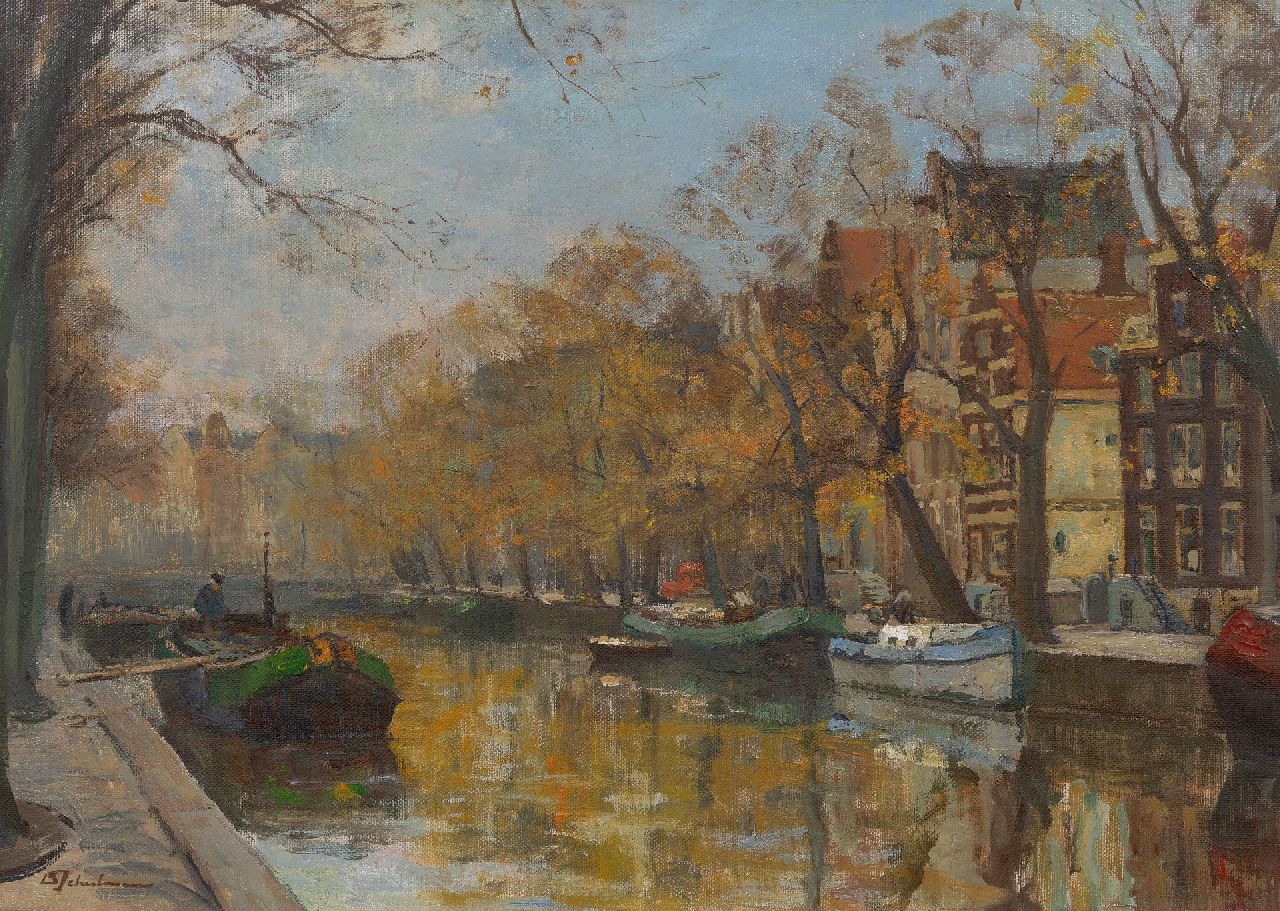 Schulman D.  | David Schulman | Gemälde zum Verkauf angeboten | Herbst an der Herengracht, Amsterdam, Öl auf Leinwand 51,1 x 70,5 cm, Unterzeichnet u.l.