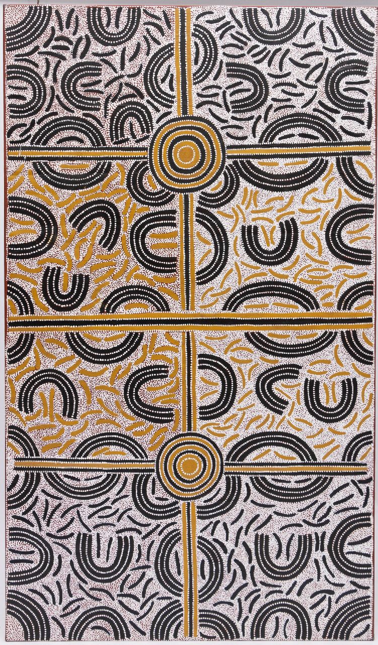 Mpetyane L.B.  | Lindsay Bird Mpetyane | Gemälde zum Verkauf angeboten | Ahakeye (Bush Plum) Dreaming, Acryl auf Leinwand 210,0 x 120,0 cm, apr 07