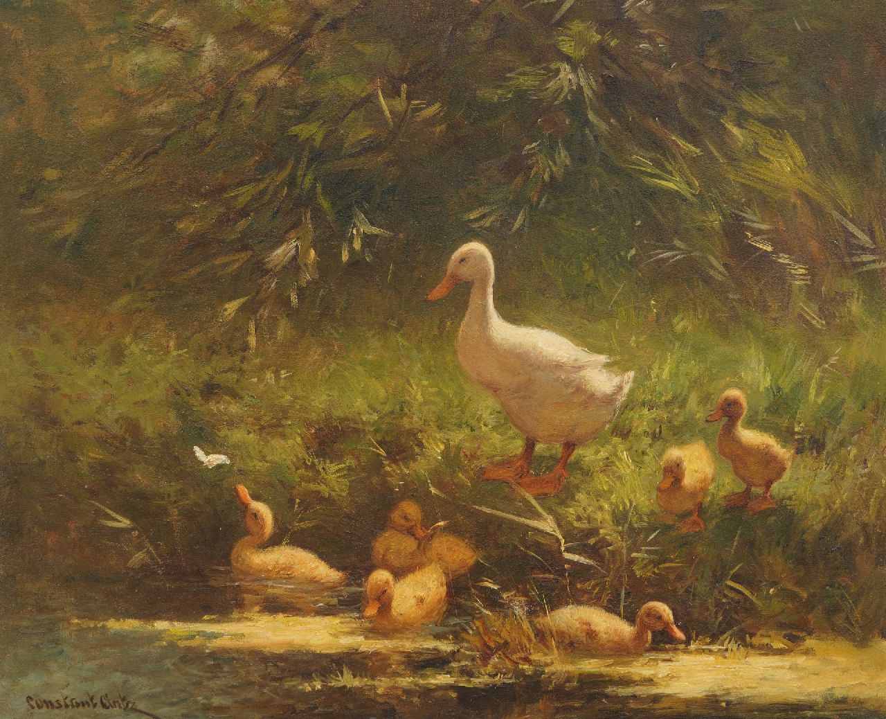 Artz C.D.L.  | 'Constant' David Ludovic Artz | Gemälde zum Verkauf angeboten | Schwimmen lernen, Öl auf Holz 40,1 x 50,0 cm, Unterzeichnet u.l.