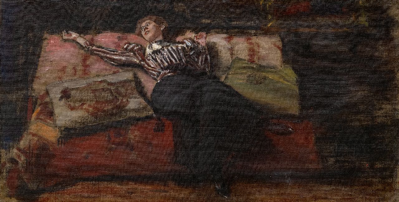 Keller A. von | Albert von Keller | Gemälde zum Verkauf angeboten | Im Traum, Öl auf Leinwand 26,5 x 50,4 cm