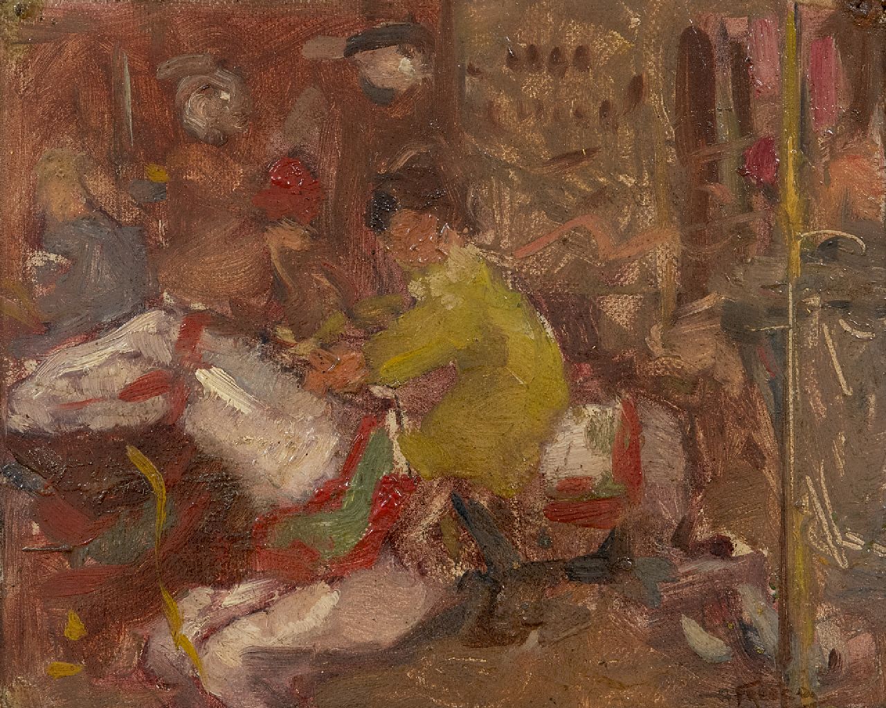 Abraham Fresco | Marga Fresco im Karussell, Öl auf Leinwand auf Holzfaser, 18,0 x 23,0 cm, Unterzeichnet u.r. Abraham Fresco | Marga Fresco im Karussell, Öl auf Leinwand auf Holzfaser, 18,0 x 23,0 cm, Unterzeichnet u.r.