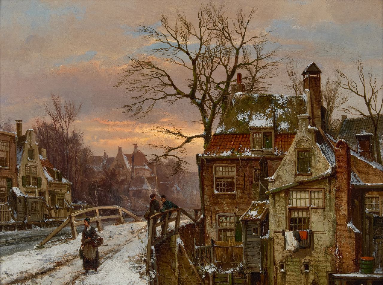 Koekkoek W.  | Willem Koekkoek | Gemälde zum Verkauf angeboten | Holländischer Grachtenkanal im Schnee, Öl auf Leinwand 45,3 x 60,0 cm, Unterzeichnet u.l.