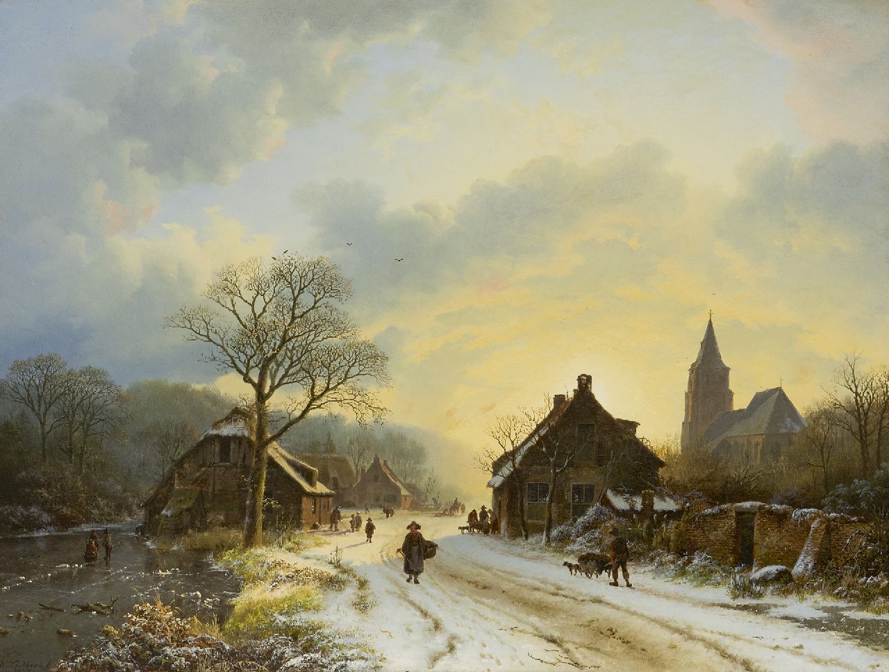 Koekkoek B.C.  | Barend Cornelis Koekkoek | Gemälde zum Verkauf angeboten | Niederrheinische Winterlandschaft mit einer von Aerdt inspirierten Kirche, Öl auf Leinwand 39,7 x 52,4 cm, Unterzeichnet u.l. und datiert 1837