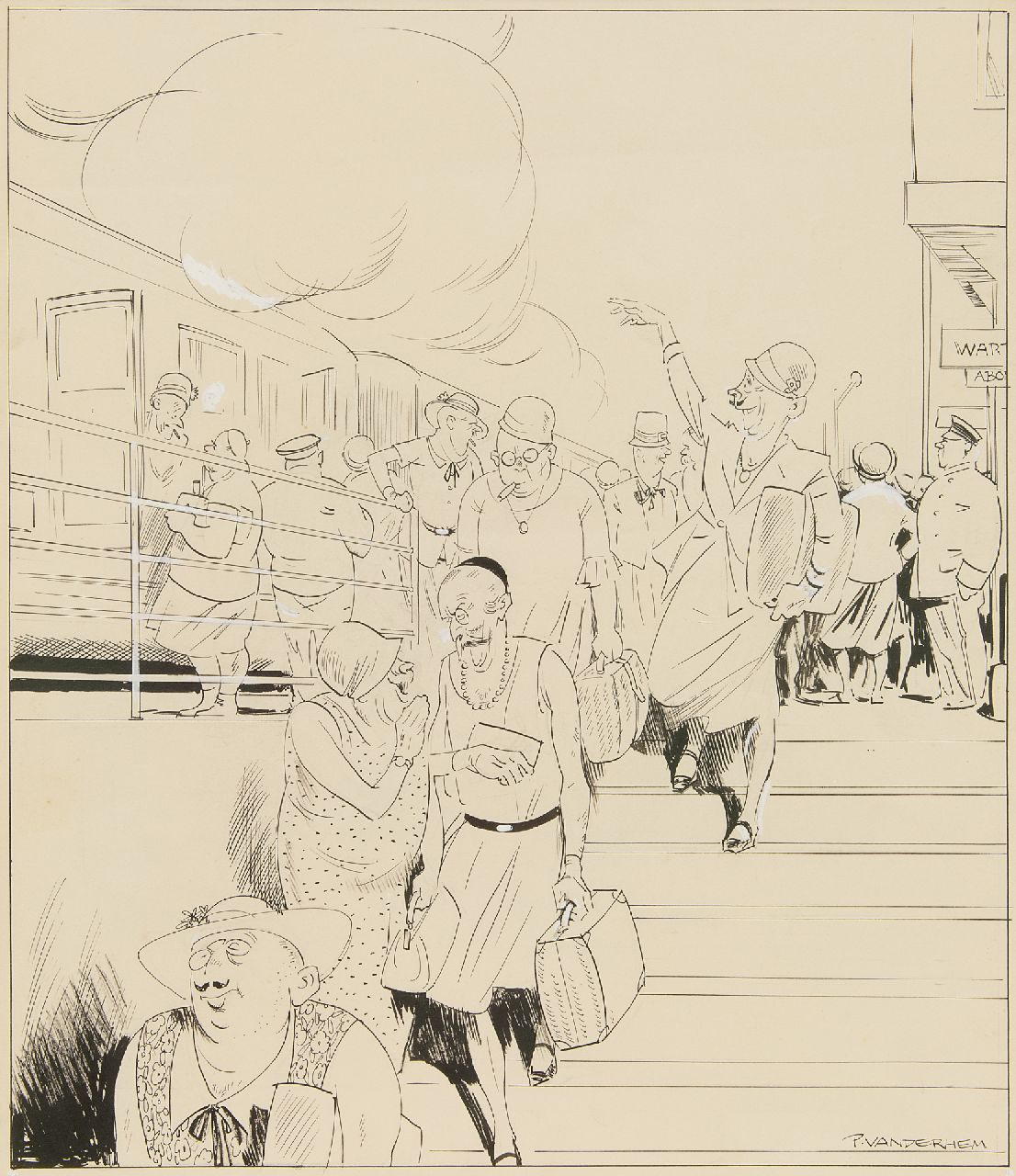 Hem P. van der | Pieter 'Piet' van der Hem, Sommer am Bahnhof, Tinte und Aquarell auf Papier 49,8 x 35,0 cm, Unterzeichnet r.u.