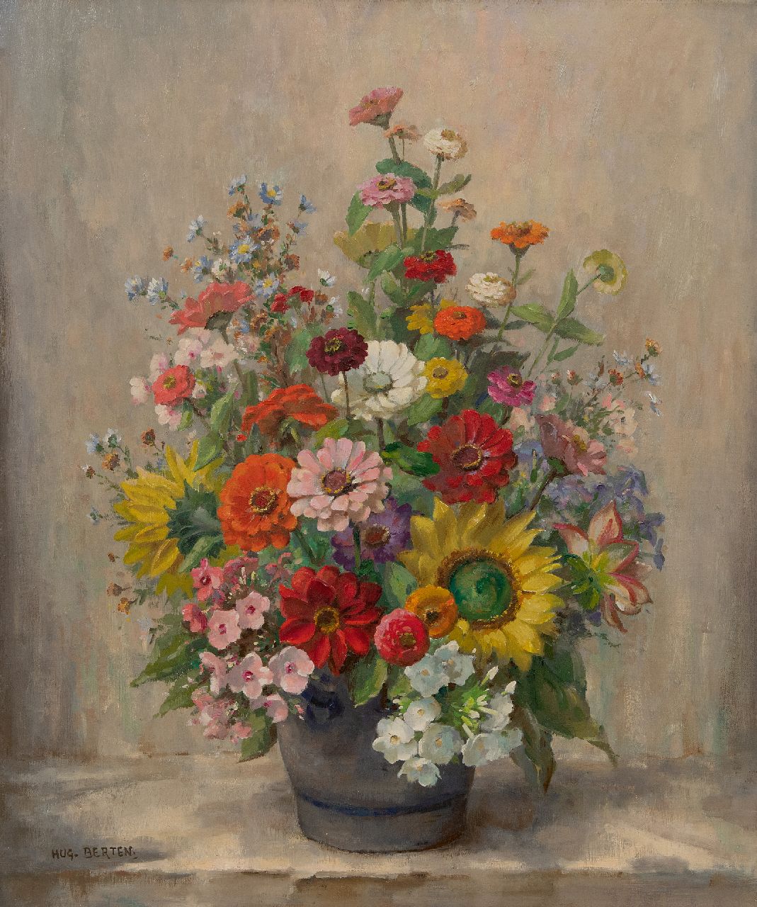 Hugo Berten | Topf mit Sommerblumen, Öl auf Leinwand, 60,1 x 50,5 cm, Unterzeichnet u.l. und ohne Rahmen Hugo Berten | Topf mit Sommerblumen, Öl auf Leinwand, 60,1 x 50,5 cm, Unterzeichnet u.l. und ohne Rahmen