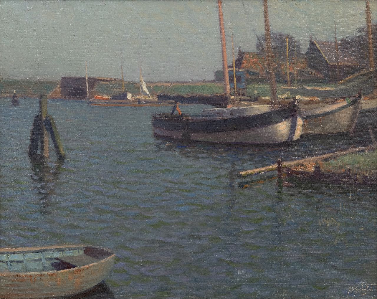 Schotel A.P. | Anthonie Pieter Schotel | Gemälde zum Verkauf angeboten | Schiffswerft in Muiden, Öl auf Leinwand 40,3 x 50,4 cm, Unterzeichnet u.r. Schotel A.P. | Anthonie Pieter Schotel | Gemälde zum Verkauf angeboten | Schiffswerft in Muiden, Öl auf Leinwand 40,3 x 50,4 cm, Unterzeichnet u.r.